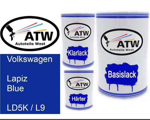 Volkswagen, Lapiz Blue, LD5K / L9: 500ml Lackdose + 500ml Klarlack + 250ml Härter - Set, von ATW Autoteile West.